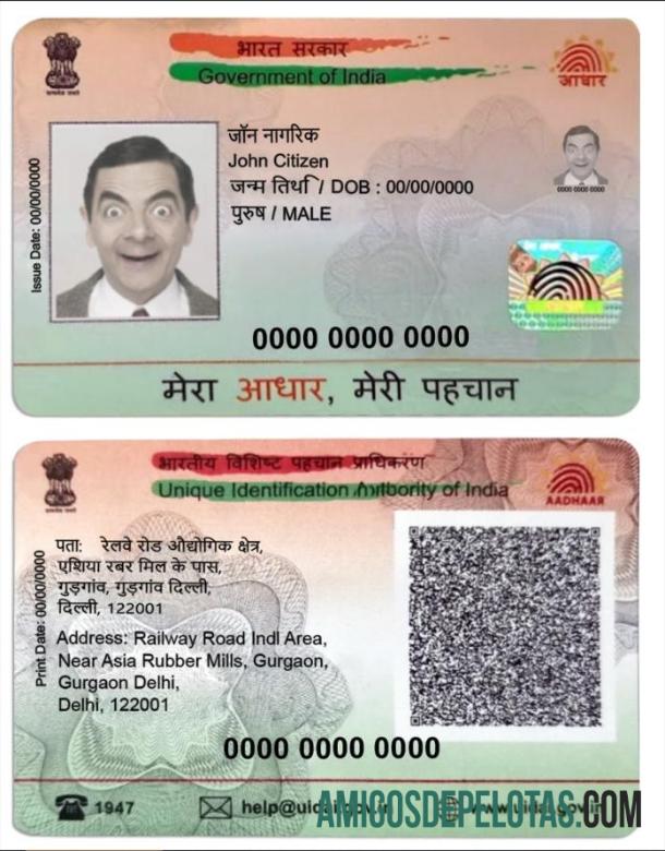 Cartão PVC Aadhaar da Índia modelo